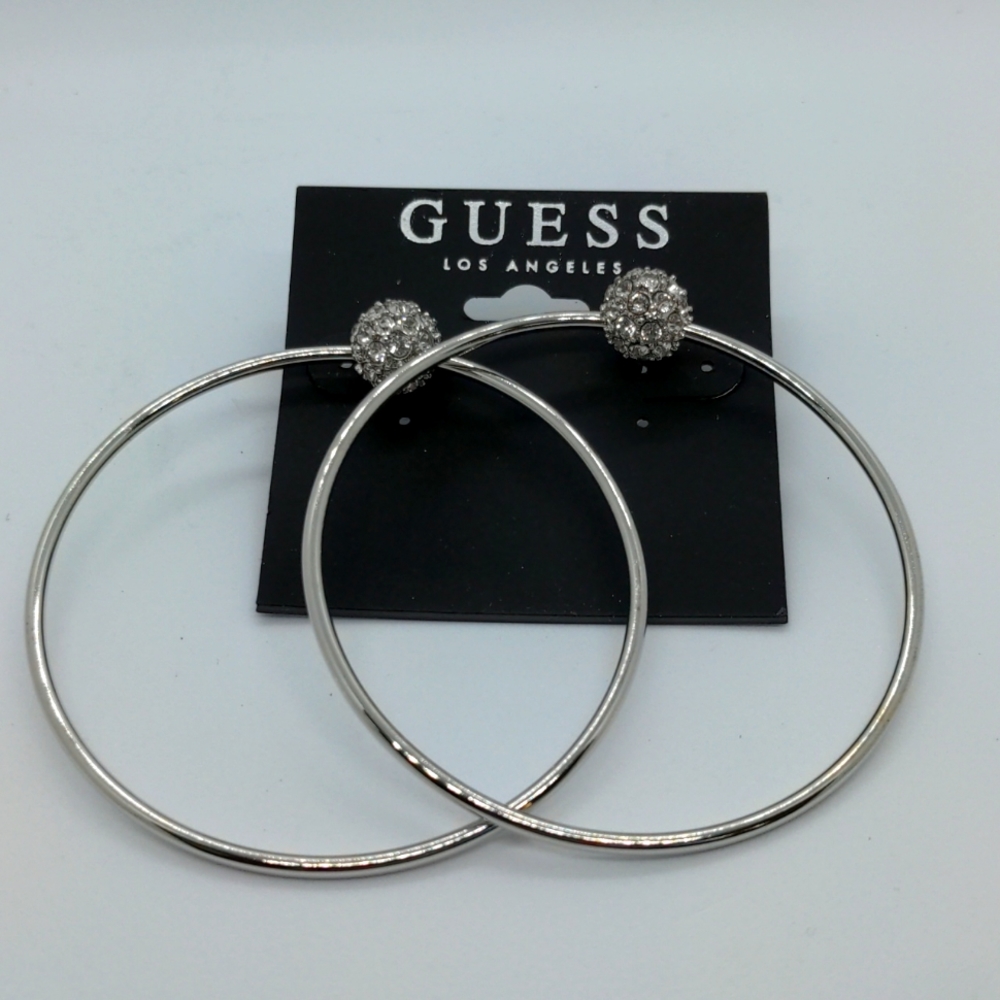Guess Silver Hoop Earrings with Crystal Accents
